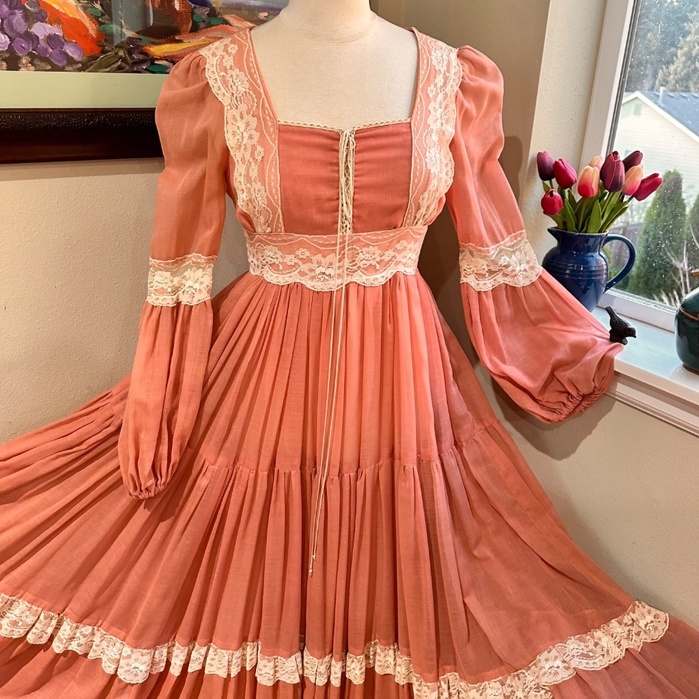 Vtg 70s Gunne Sax Victorian Maxi Prairie Corset Dress Rose Pink - Vtg 9 or S - Picture 3 of 15